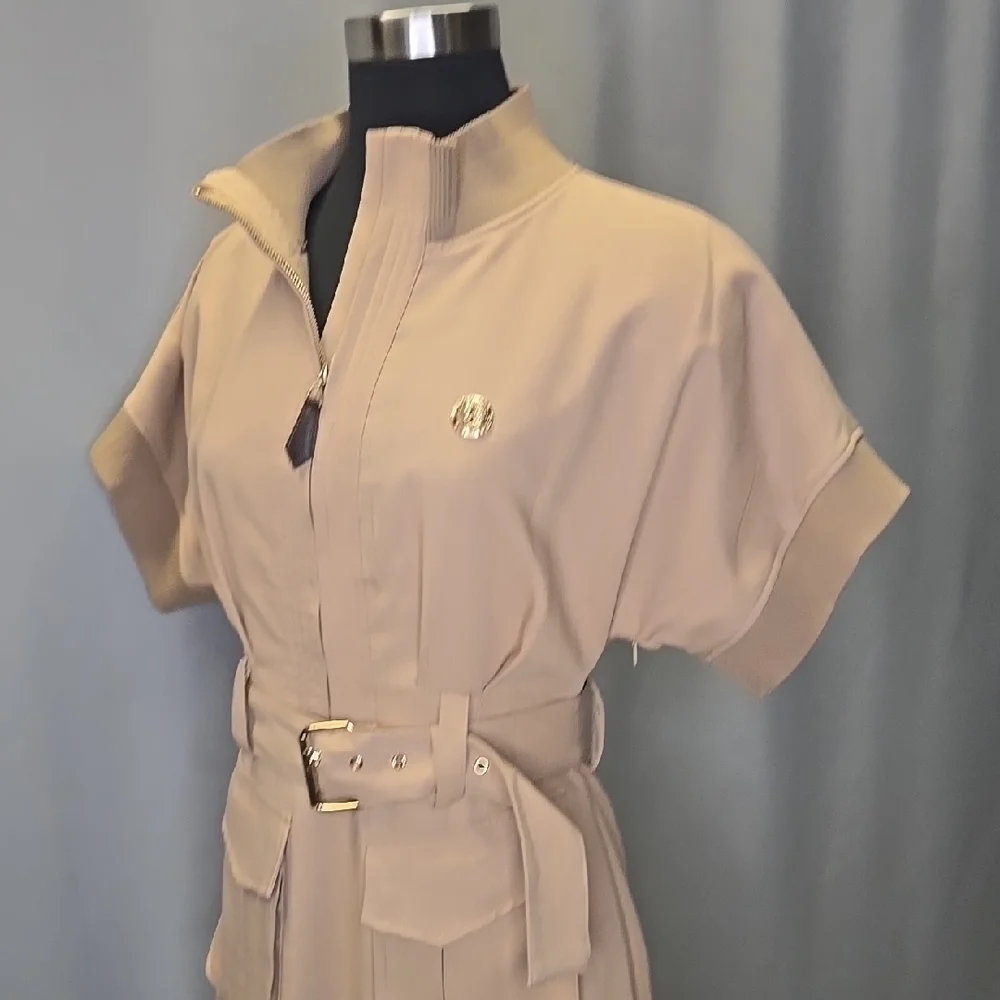 L'atiste Khaki Belted Dress with Pockets Utility or Safari Style Dress Size M - Picture 14 of 15